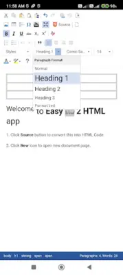 Easy Word 2 HTML Editor android App screenshot 1